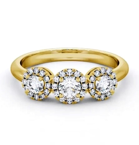 Three Stone Round Diamond Halo Style Ring 18K Yellow Gold with Halo TH19_YG_THUMB2 