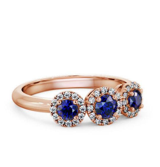 Three Stone Cluster Blue Sapphire and Diamond 0.64ct Ring 9K Rose Gold TH19GEM_RG_BS_THUMB1