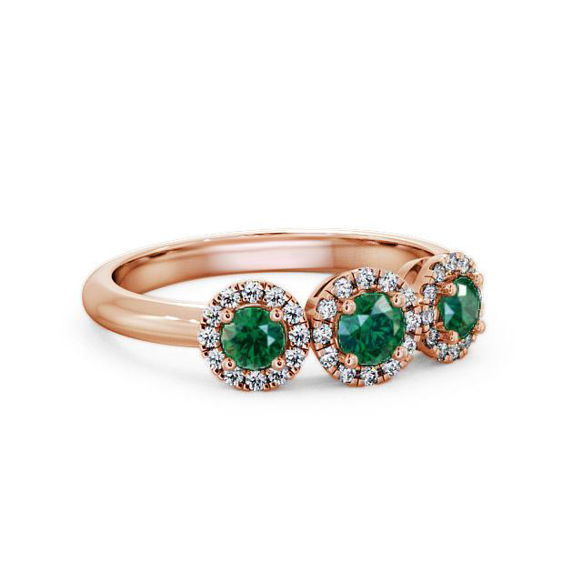 Three Stone Cluster Emerald and Diamond 0.55ct Ring 18K Rose Gold - Brianna TH19GEM_RG_EM_HAND