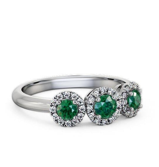 Three Stone Cluster Emerald and Diamond 0.55ct Ring 18K White Gold TH19GEM_WG_EM_THUMB2 