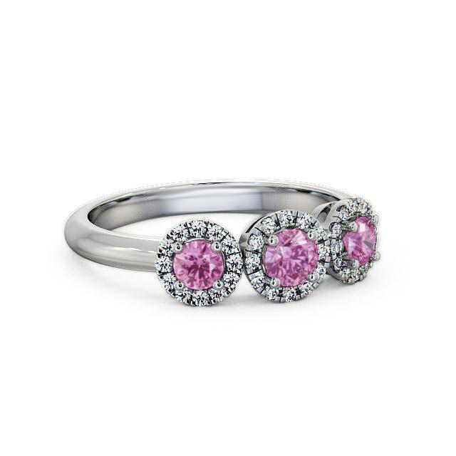 Three Stone Cluster Pink Sapphire and Diamond 0.64ct Ring 18K White Gold - Brianna TH19GEM_WG_PS_HAND
