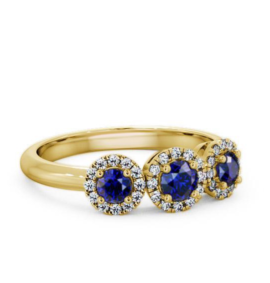 Three Stone Cluster Blue Sapphire Diamond 0.64ct Ring 18K Yellow Gold TH19GEM_YG_BS_THUMB1