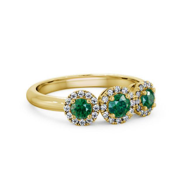 Three Stone Cluster Emerald and Diamond 0.55ct Ring 9K Yellow Gold - Brianna TH19GEM_YG_EM_HAND