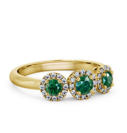 Three Stone Cluster Emerald and Diamond 0.55ct Ring 18K Yellow Gold TH19GEM_YG_EM_THUMB1