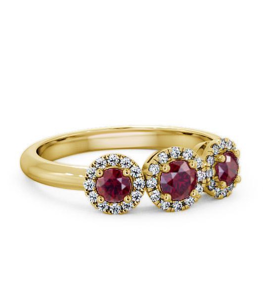 Three Stone Cluster Ruby and Diamond 0.64ct Ring 18K Yellow Gold TH19GEM_YG_RU_THUMB2 