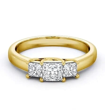 Three Stone Princess Diamond Sweeping Prongs Ring 18K Yellow Gold TH1_YG_THUMB1