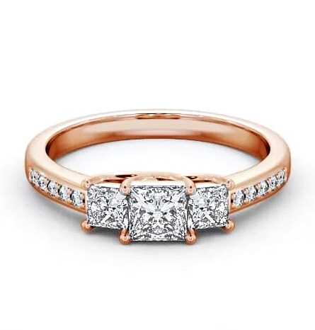 Three Stone Princess Diamond Trilogy Ring 18K Rose Gold with Channel TH1S_RG_THUMB1