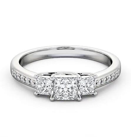 Three Stone Princess Diamond Trilogy Ring 18K White Gold with Channel TH1S_WG_THUMB2 