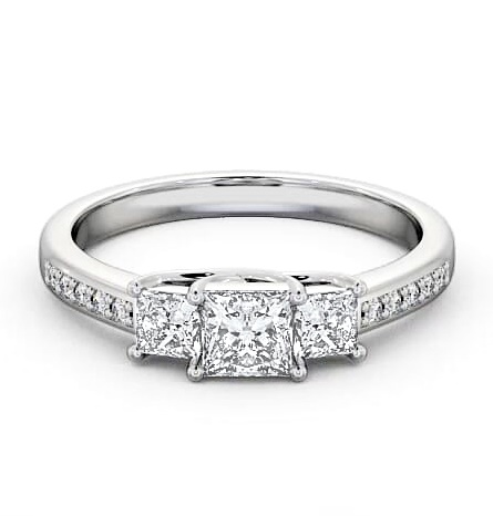 Three Stone Princess Diamond Trilogy Ring 18K White Gold with Channel TH1S_WG_THUMB2 