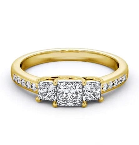 Three Stone Princess Diamond Trilogy Ring 18K Yellow Gold with Channel TH1S_YG_THUMB1