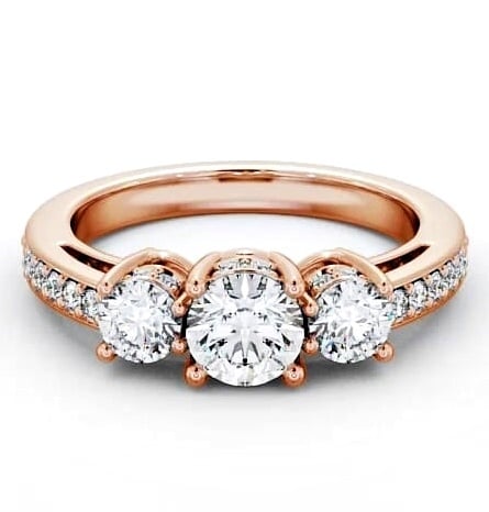 Three Stone Round Diamond Glamorous Ring 18K Rose Gold with Channel TH20_RG_THUMB2 