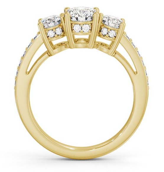 Three Stone Round Diamond Glamorous Ring 9K Yellow Gold with Channel Set Side Stones TH20_YG_THUMB1
