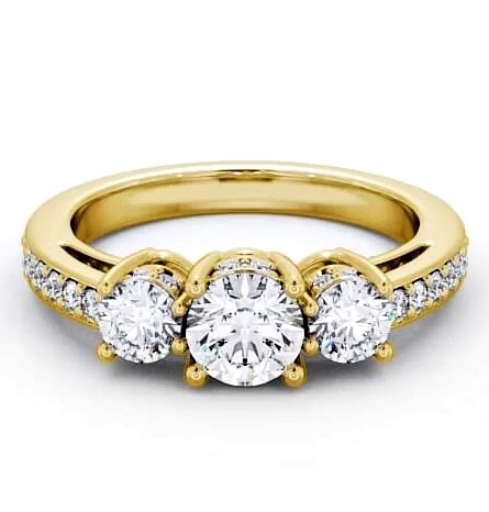 Three Stone Round Diamond Glamorous Ring 18K Yellow Gold with Channel TH20_YG_THUMB1