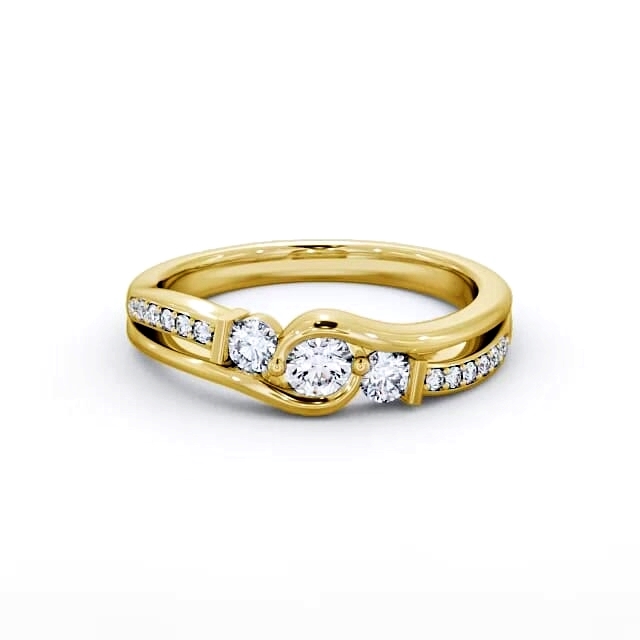 Three Stone Round Diamond Ring 18K Yellow Gold With Side Stones - Marla TH22_YG_HAND