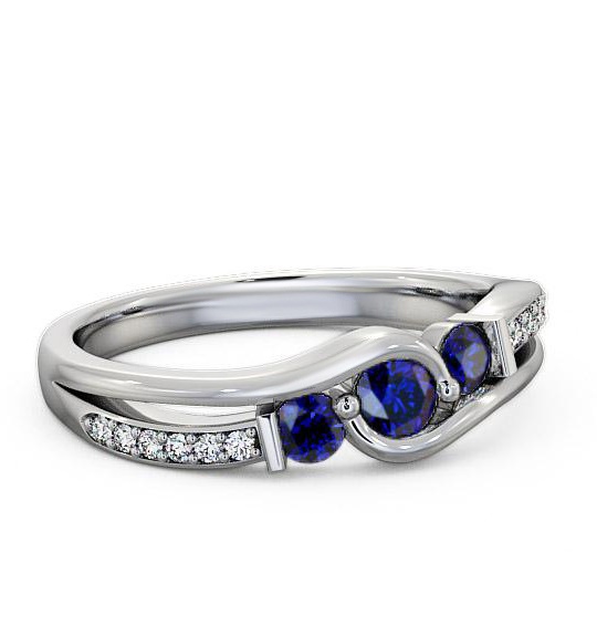 Three Stone Blue Sapphire and Diamond 0.38ct Ring 18K White Gold TH22GEM_WG_BS_THUMB1