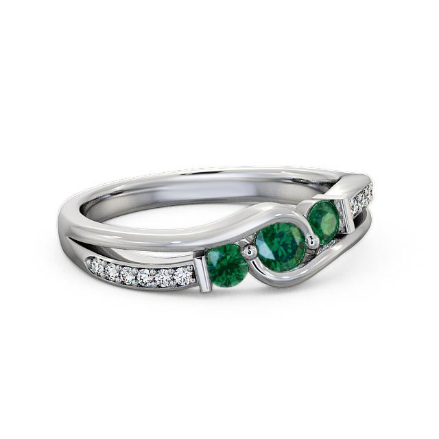 Three Stone Emerald and Diamond 0.31ct Ring 18K White Gold - Brantley TH22GEM_WG_EM_HAND