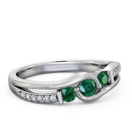 Three Stone Emerald and Diamond 0.31ct Ring 18K White Gold TH22GEM_WG_EM_THUMB1