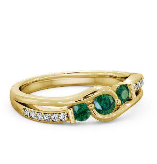 Three Stone Emerald and Diamond 0.31ct Ring 9K Yellow Gold TH22GEM_YG_EM_THUMB1