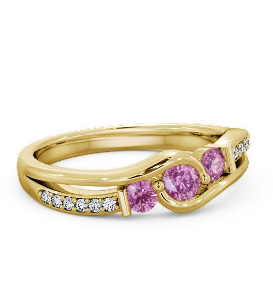 Three Stone Pink Sapphire and Diamond 0.38ct Ring 9K Yellow Gold TH22GEM_YG_PS_THUMB1