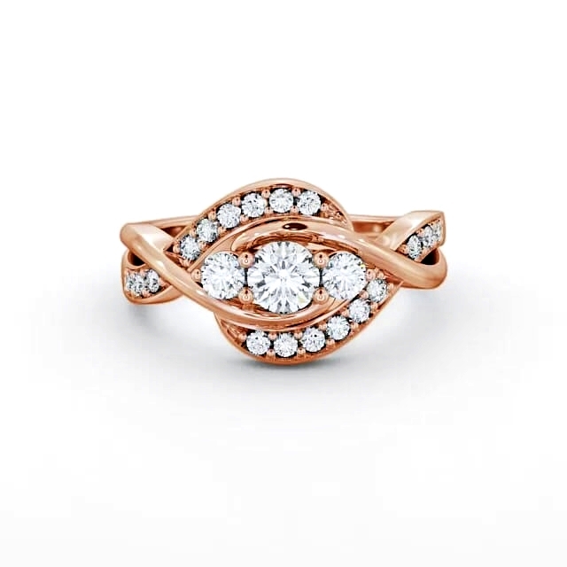 Three Stone Round Diamond Ring 9K Rose Gold With Channel Set Stones - Julian TH23_RG_HAND