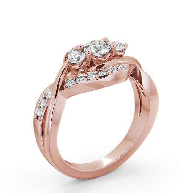 Three Stone Round Diamond Ring 18K Rose Gold With Channel Set Stones - Julian TH23_RG_HAND