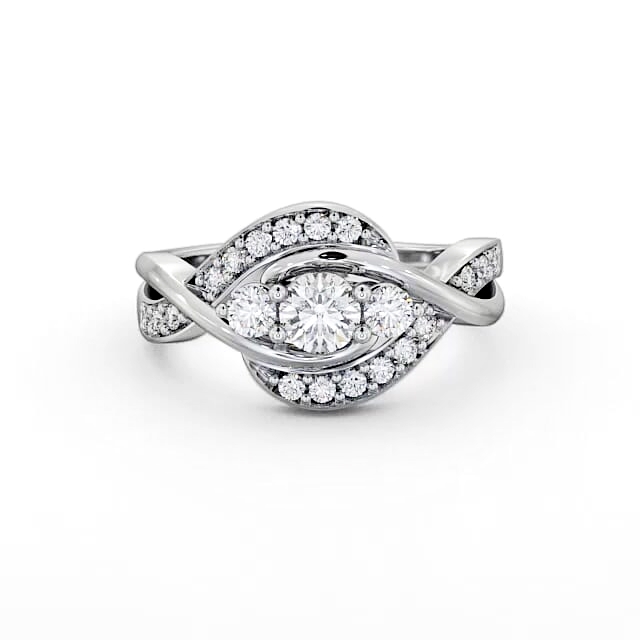 Three Stone Round Diamond Ring 18K White Gold With Channel Set Stones - Julian TH23_WG_HAND