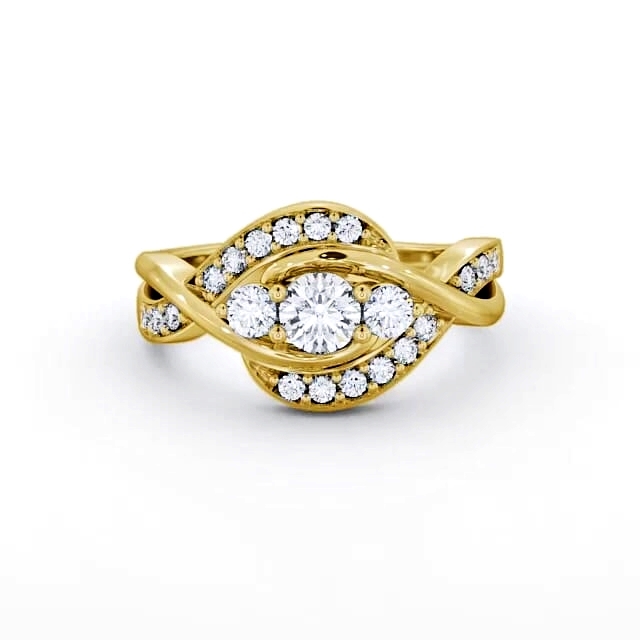 Three Stone Round Diamond Ring 18K Yellow Gold With Channel Set Stones - Julian TH23_YG_HAND