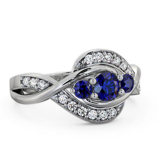 Three Stone Blue Sapphire and Diamond 0.70ct Ring 18K White Gold TH23GEM_WG_BS_THUMB1