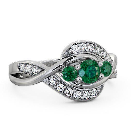 Three Stone Emerald and Diamond 0.59ct Ring 18K White Gold TH23GEM_WG_EM_THUMB1