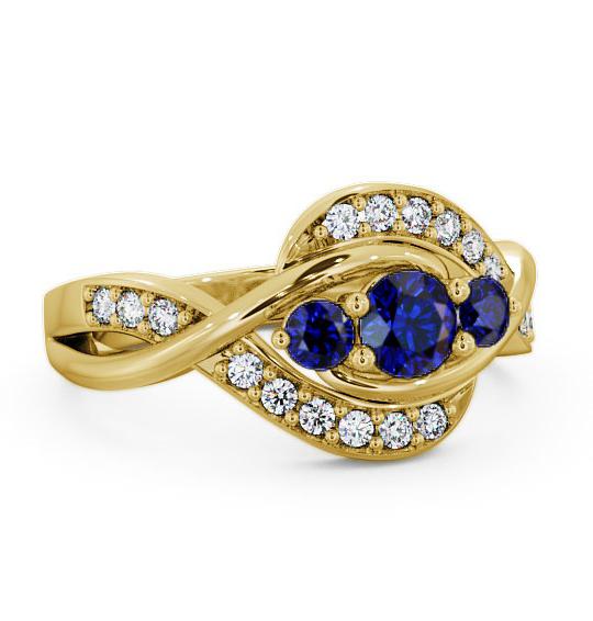 Three Stone Blue Sapphire and Diamond 0.70ct Ring 9K Yellow Gold TH23GEM_YG_BS_THUMB1