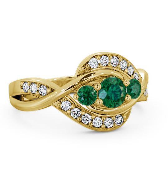 Three Stone Emerald and Diamond 0.59ct Ring 9K Yellow Gold TH23GEM_YG_EM_THUMB1