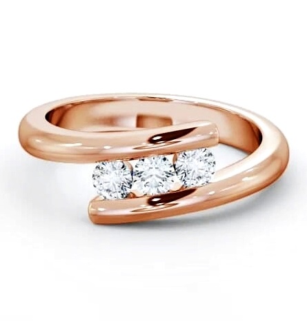 Three Stone Round Diamond Offset Band Ring 18K Rose Gold TH25_RG_THUMB1