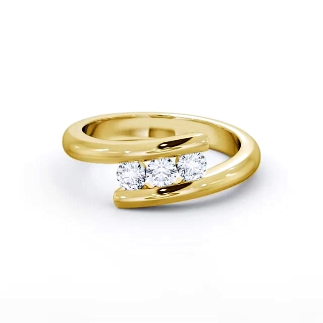 Three Stone Round Diamond Ring 18K Yellow Gold - Elenora TH25_YG_HAND