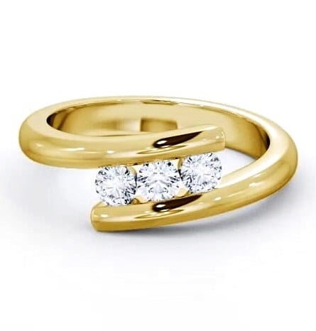 Three Stone Round Diamond Offset Band Ring 18K Yellow Gold TH25_YG_THUMB2 