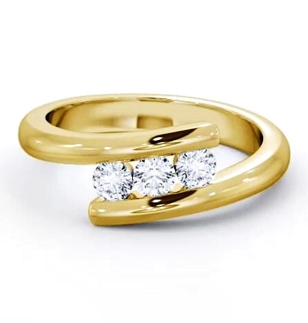Three Stone Round Diamond Offset Band Ring 9K Yellow Gold TH25_YG_THUMB1