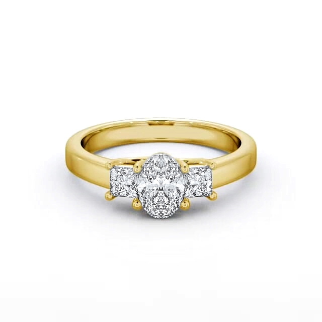 Three Stone Oval Diamond Ring 18K Yellow Gold - Zamora TH29_YG_HAND
