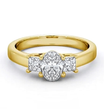 Three Stone Oval Diamond Sweeping Prongs Trilogy Ring 18K Yellow Gold TH29_YG_THUMB1