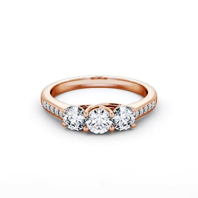 Three Stone Round Diamond Ring 18K Rose Gold With Side Stones - Zara TH2S_RG_HAND