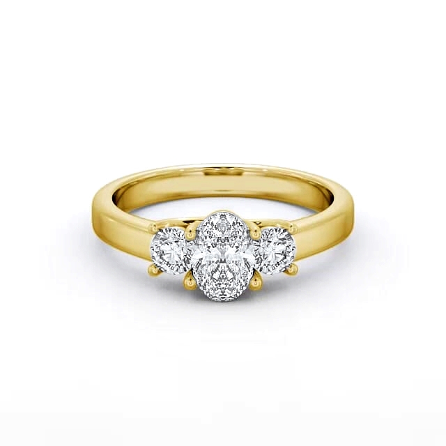 Three Stone Oval Diamond Ring 18K Yellow Gold - Ainslee TH30_YG_HAND