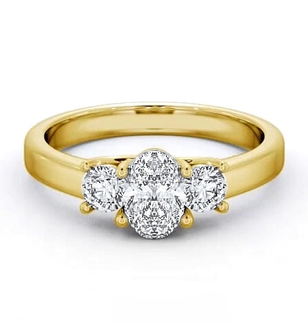 Three Stone Oval Diamond Sweeping Prongs Trilogy Ring 18K Yellow Gold TH30_YG_THUMB2 