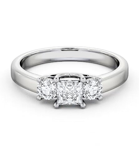 Three Stone Princess Diamond Sweeping Prongs Trilogy Ring Platinum TH31_WG_THUMB1