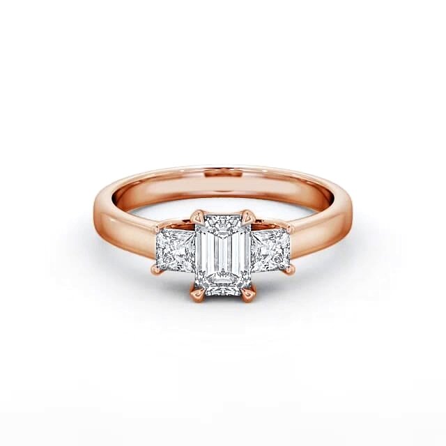 Three Stone Emerald Diamond Ring 18K Rose Gold - Perel TH32_RG_HAND