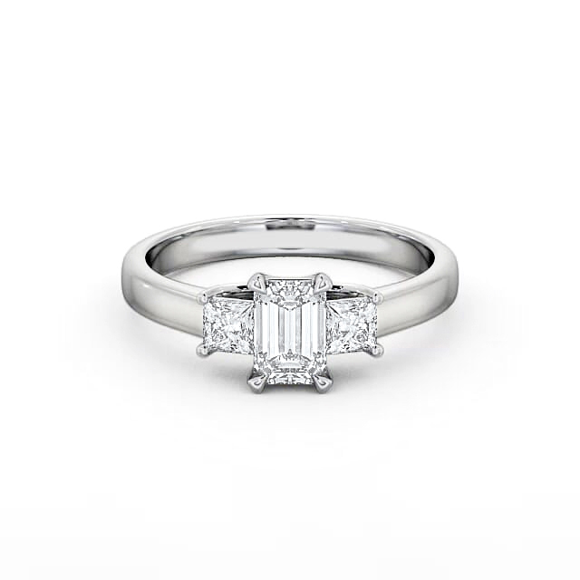 Three Stone Emerald Diamond Ring Palladium - Perel TH32_WG_HAND