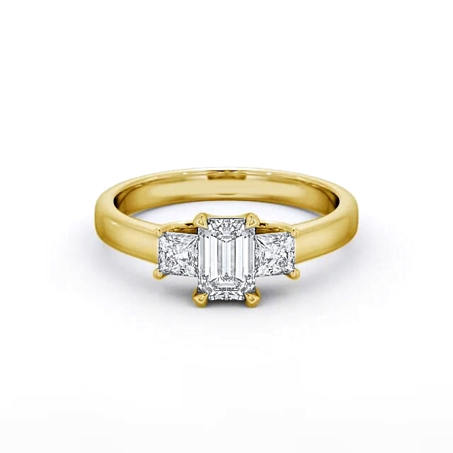 Three Stone Emerald Diamond Ring 9K Yellow Gold - Perel TH32_YG_HAND