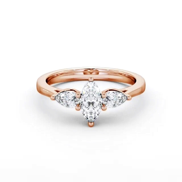 Three Stone Marquise Diamond Ring 18K Rose Gold - Kira TH33_RG_HAND