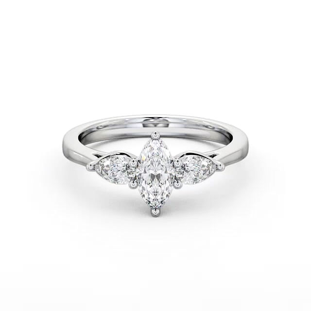 Three Stone Marquise Diamond Ring Platinum - Kira TH33_WG_HAND