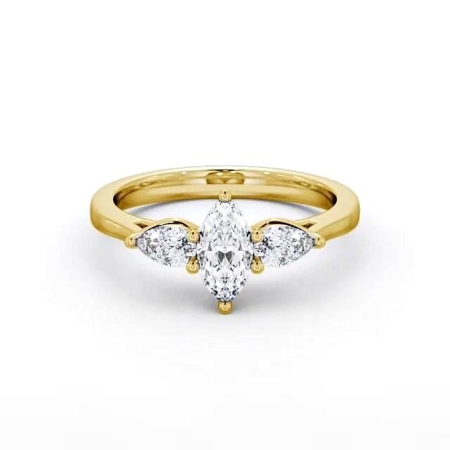 Three Stone Marquise Diamond Ring 9K Yellow Gold - Kira TH33_YG_HAND