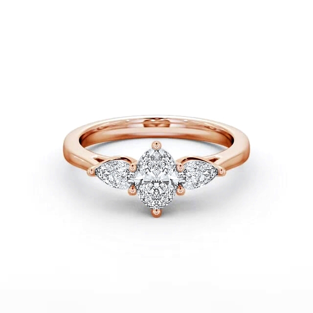 Three Stone Oval Diamond Ring 9K Rose Gold - Marely TH34_RG_HAND