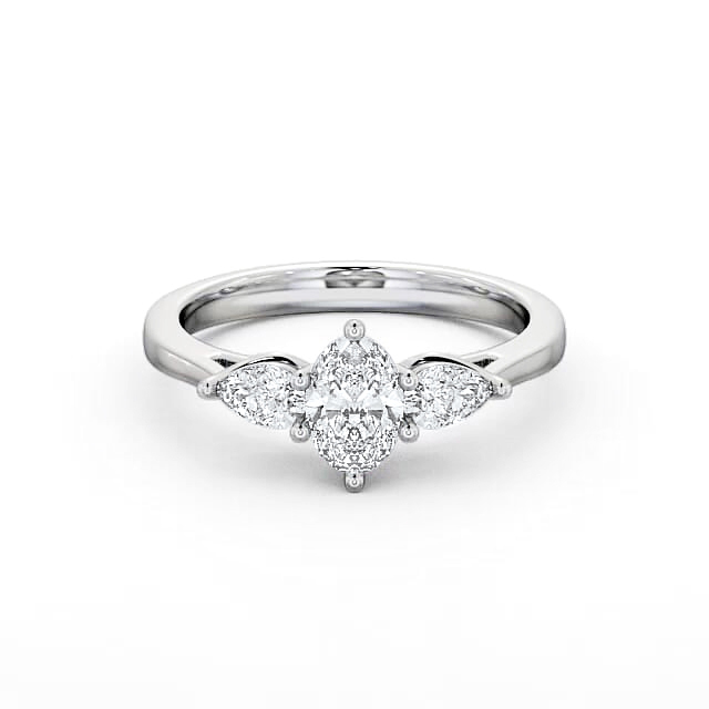 Three Stone Oval Diamond Ring 18K White Gold - Marely TH34_WG_HAND