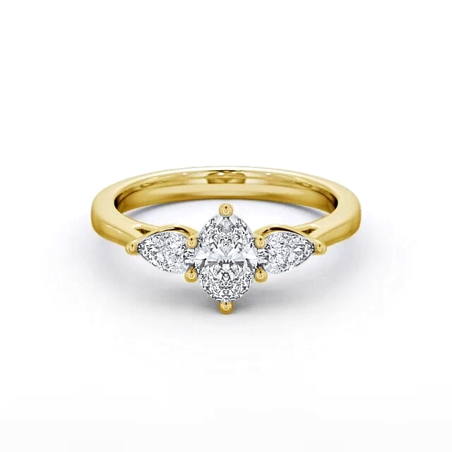 Three Stone Oval Diamond Ring 18K Yellow Gold - Marely TH34_YG_HAND